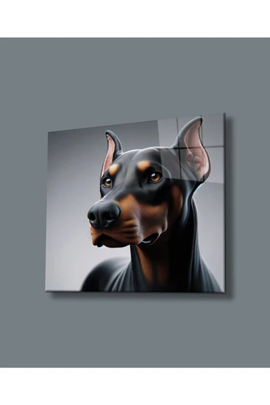 AlpiLeo Asil Bakış Doberman Portresi Alp Özel Cam Tablo Hediyelik Büyük Tablo Ev Ofis Dekoru ürün görseli 1