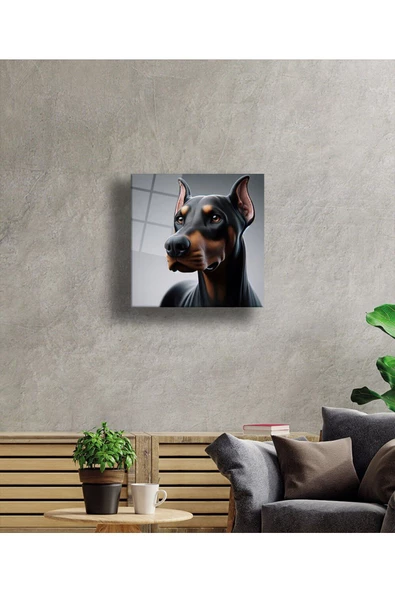 AlpiLeo Asil Bakış Doberman Portresi Alp Özel Cam Tablo Hediyelik Büyük Tablo Ev Ofis Dekoru - Resim 3