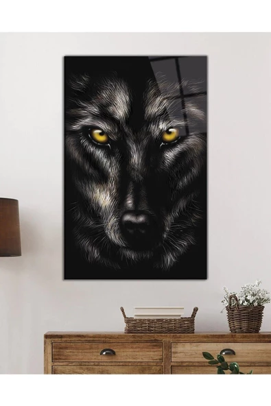 AlpiLeo Sarı Gözlü Kurt Hayvan Portresi Alp Özel Cam Tablo, Ev Ve Ofis Duvar Dekoru, Hediyelik Tablo - Resim 2