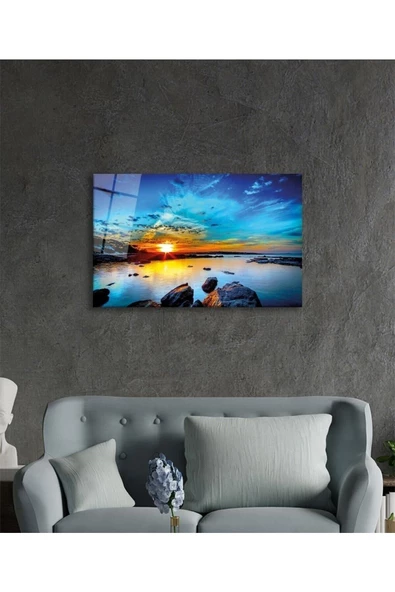 AlpiLeo Kaya Deniz Manzarası Alp Özel Cam Tablo, Ev Ve Ofis Duvar Dekoru - Resim 3