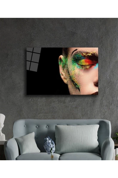 AlpiLeo Kadın Yüzü Fütüristik Illüstrasyon Alp Özel Cam Tablo - Resim 2