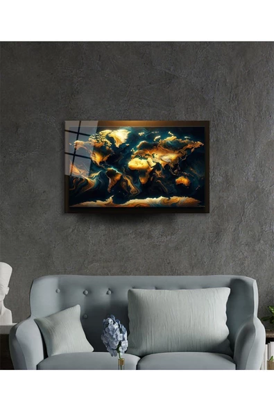 AlpiLeo Dünya Haritası Çerçevesiz Alp Özel Cam Tablo Yapay Zeka Tablo - Resim 3