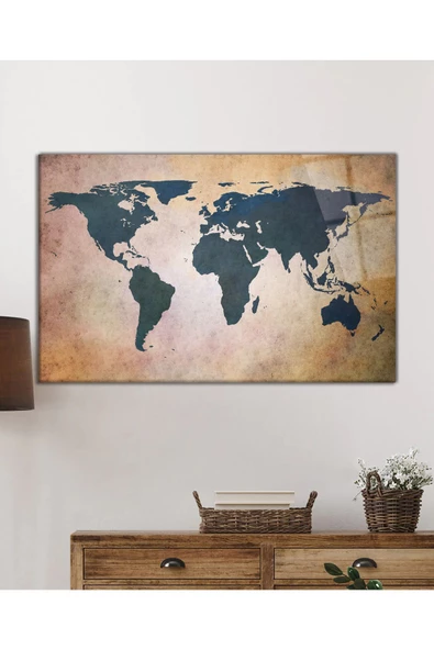 AlpiLeo Dünya Haritası Uv Baskılı Alp Özel Cam Tablo, Ev Ve Ofis Duvar Dekoru, Hediyelik - Resim 2