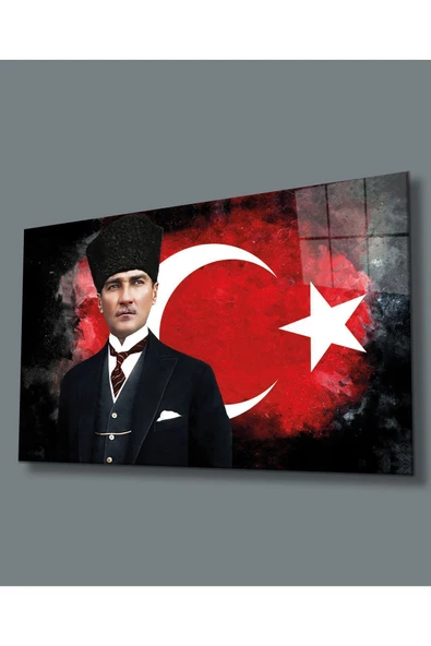 AlpiLeo Atatürk Ve Ay Yıldız Alp Özel Cam Tablo, Uv Baskılı Ve Temperli, Hediyelik