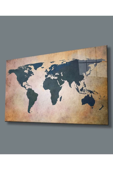 AlpiLeo Dünya Haritası Uv Baskılı Alp Özel Cam Tablo, Ev Ve Ofis Duvar Dekoru, Hediyelik ürün görseli 1