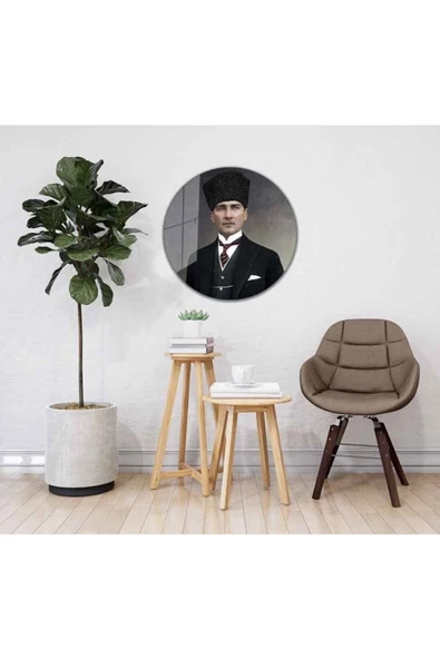 AlpiLeo Atatürk Yuvarlak Alp Özel Cam Tablo 4mm Dayanıklı Temperli Cam - Resim 2