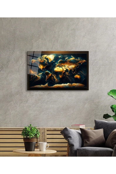 AlpiLeo Dünya Haritası Çerçevesiz Alp Özel Cam Tablo Yapay Zeka Tablo - Resim 2