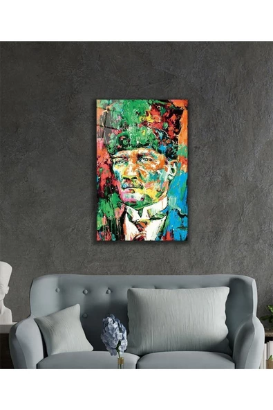 AlpiLeo Atatürk Sanatsal Renkli 4mm Dayanıklı Alp Özel Cam Tablo Temperli Cam - Resim 2