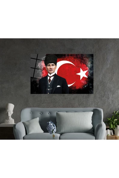 AlpiLeo Atatürk Ve Ay Yıldız Alp Özel Cam Tablo, Uv Baskılı Ve Temperli, Hediyelik - Resim 2