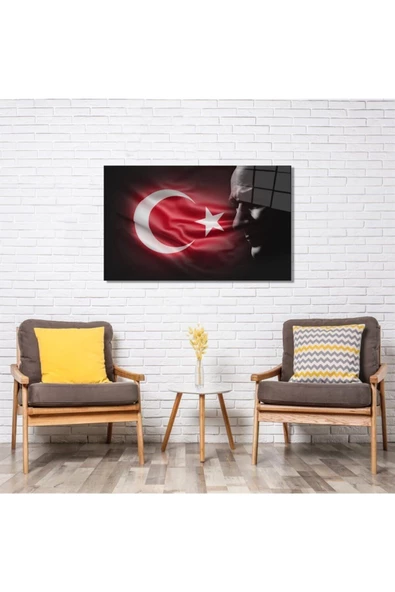 AlpiLeo Türk Bayrağı Ve Atatürk Silüet 2 Alp Özel Cam Tablo - Resim 2