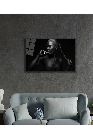 AlpiLeo Kadınlar Siyah Altın Alp Özel Cam Tablo, Ev Ve Ofis Duvar Dekoru - Resim 2