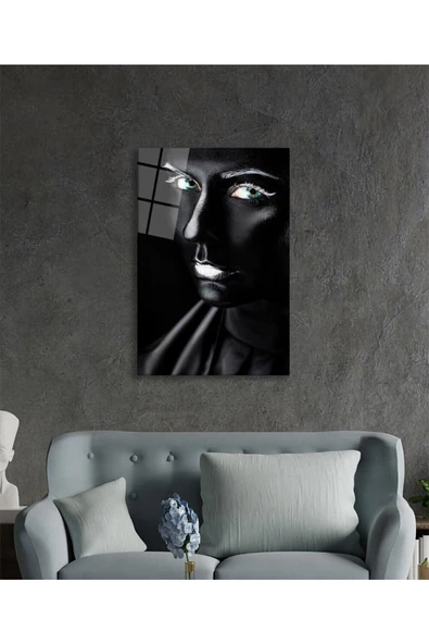 AlpiLeo Siyah Parıltılı Kadın Alp Özel Cam Tablo, Ev Ve Ofis Duvar Dekoru - Resim 3