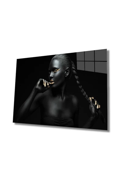 AlpiLeo Kadınlar Siyah Altın Alp Özel Cam Tablo, Ev Ve Ofis Duvar Dekoru ürün görseli 1