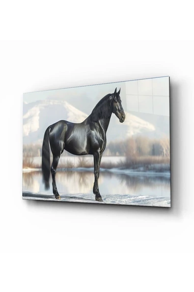 AlpiLeo Kışın Gölgesinde Asalet Alp Özel Cam Tablo Hediyelik Büyük Tablo Ev Ofis Dekoru - Resim 4