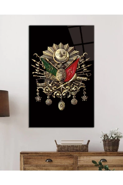 AlpiLeo Osmanlı Arması Tuğrası Alp Özel Cam Tablo, Ev Ve Ofis Duvar Dekoru - Resim 2