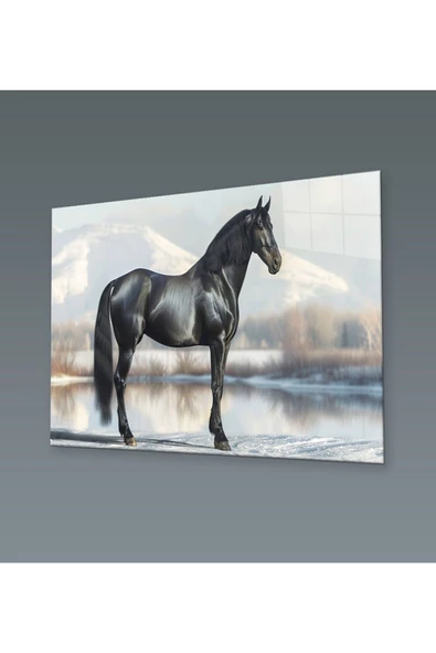 AlpiLeo Kışın Gölgesinde Asalet Alp Özel Cam Tablo Hediyelik Büyük Tablo Ev Ofis Dekoru - Resim 2