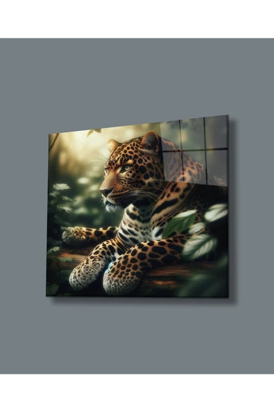 AlpiLeo Gizlenmiş Güzellik Jaguarın Saklı Dünyası Alp Özel Cam Tablo Hediyelik Büyük Tablo Ev Ofis Dekoru ürün görseli 1