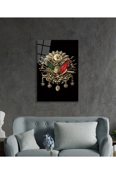 AlpiLeo Osmanlı Arması Tuğrası Alp Özel Cam Tablo, Ev Ve Ofis Duvar Dekoru - Resim 3