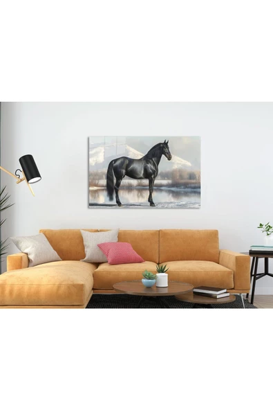 AlpiLeo Kışın Gölgesinde Asalet Alp Özel Cam Tablo Hediyelik Büyük Tablo Ev Ofis Dekoru - Resim 3