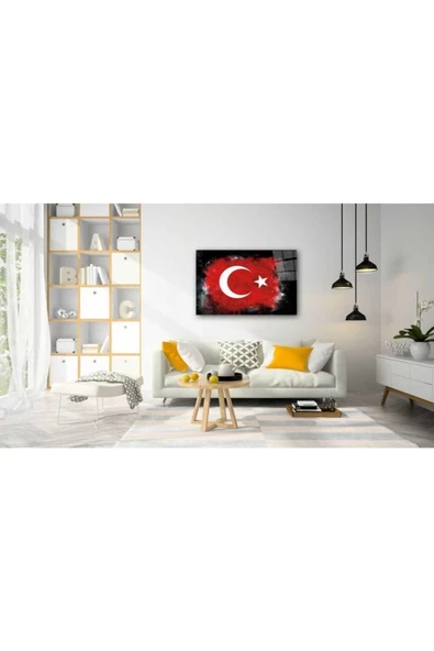 AlpiLeo Türk Bayrağı Siyah Fon Alp Özel Cam Tablo - Resim 2
