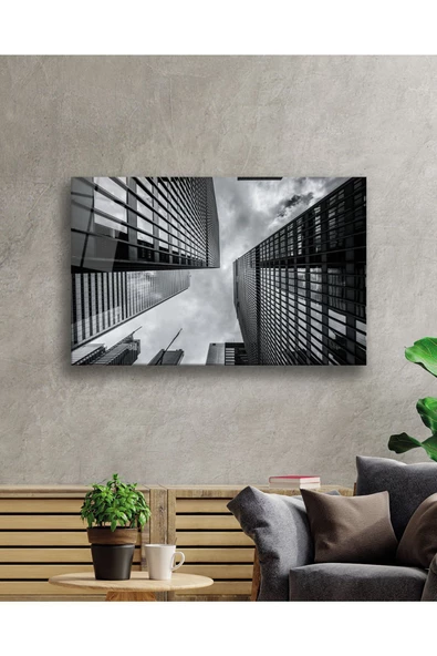 AlpiLeo Siyah Beyaz Geomeetrik Alp Özel Cam Tablo, Ev Ve Ofis Duvar Dekoru - Resim 2