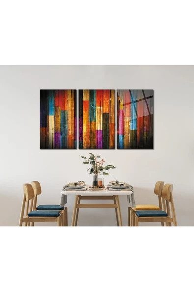 AlpiLeo Tahta Soyut Renkli 3lü Kombin Alp Özel Cam Tablo - Resim 2