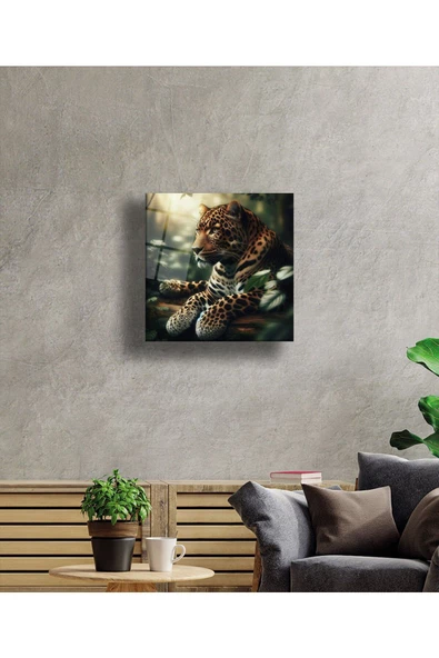 AlpiLeo Gizlenmiş Güzellik Jaguarın Saklı Dünyası Alp Özel Cam Tablo Hediyelik Büyük Tablo Ev Ofis Dekoru - Resim 2