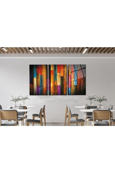 AlpiLeo Tahta Soyut Renkli 3lü Kombin Alp Özel Cam Tablo - Resim 3
