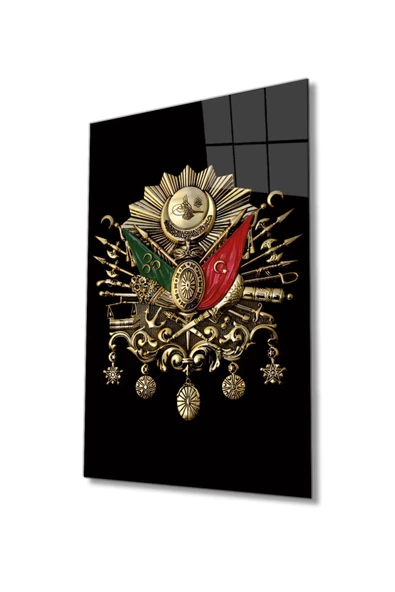 AlpiLeo Osmanlı Arması Tuğrası Alp Özel Cam Tablo, Ev Ve Ofis Duvar Dekoru ürün görseli 1