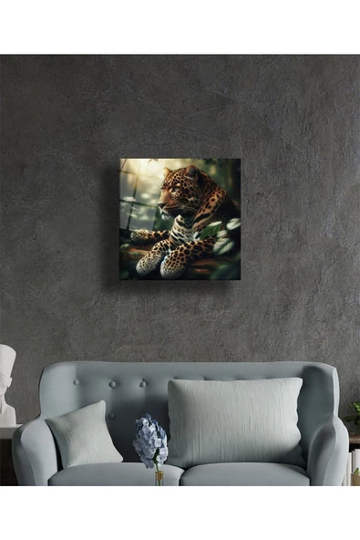AlpiLeo Gizlenmiş Güzellik Jaguarın Saklı Dünyası Alp Özel Cam Tablo Hediyelik Büyük Tablo Ev Ofis Dekoru - Resim 3