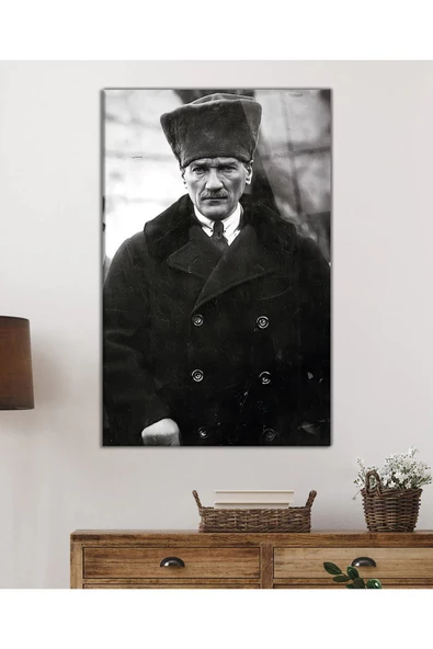 AlpiLeo Atatürk Portresi Uv Baskılı Alp Özel Cam Tablo, Ev Ve Ofis Duvar Dekoru Hediyelik - Resim 2