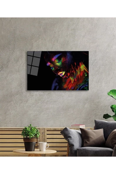 AlpiLeo Yeşil Sarı Turuncu Mor Parıltılı Kadın Alp Özel Cam Tablo, Ev Ve Ofis Duvar Dekoru - Resim 2