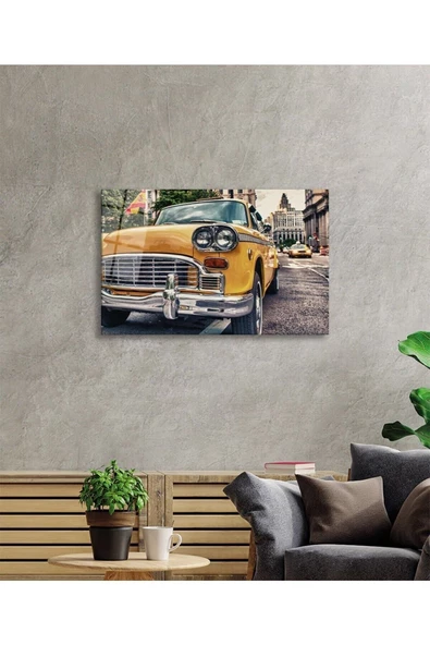 AlpiLeo Klasik Araba Sokak Bina Alp Özel Cam Tablo, Ev Ve Ofis Duvar Dekoru - Resim 2
