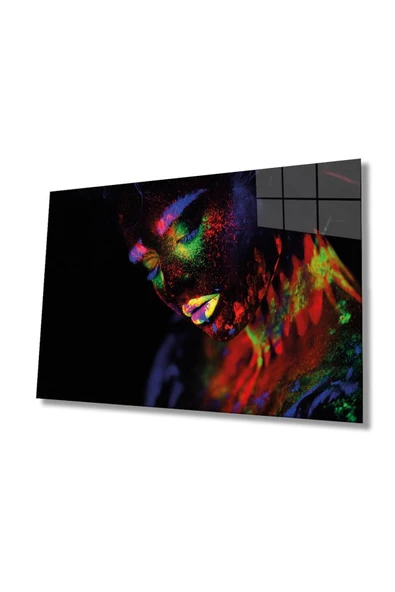 AlpiLeo Yeşil Sarı Turuncu Mor Parıltılı Kadın Alp Özel Cam Tablo, Ev Ve Ofis Duvar Dekoru ürün görseli 1