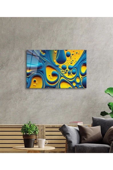 AlpiLeo Mavi Sarı Soyut Alp Özel Cam Tablo, Ev Ve Ofis Duvar Dekoru, Hediyelik Tablo - Resim 3