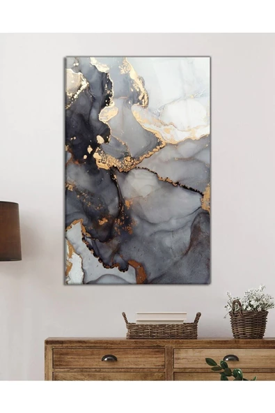 AlpiLeo Renkli Mermer Soyut Alp Özel Cam Tablo, Ev Ve Ofis Duvar Dekoru, Hediyelik Tablo - Resim 2