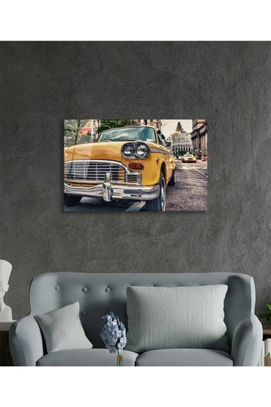 AlpiLeo Klasik Araba Sokak Bina Alp Özel Cam Tablo, Ev Ve Ofis Duvar Dekoru - Resim 3