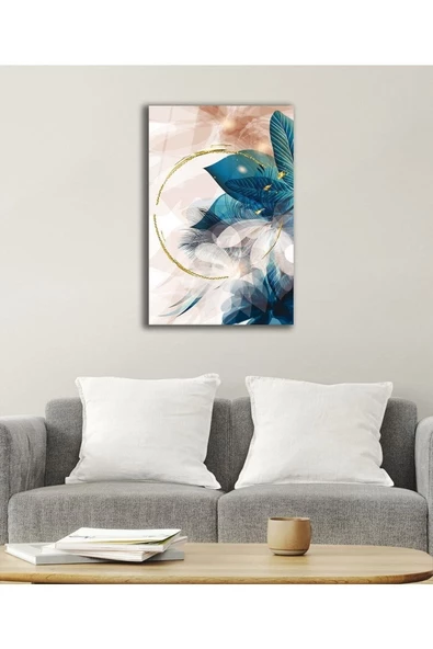 AlpiLeo Yapraklar Soyut Temperli Cam Tablo ürün görseli 1