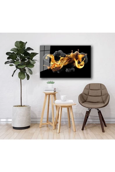 AlpiLeo Soyut Sarı Siyah Alp Özel Cam Tablo Ev Ve Ofis Duvar Dekoru - Resim 2