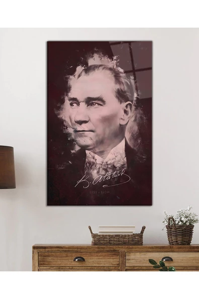 AlpiLeo Atatürk Portresi Uv Baskılı Alp Özel Cam Tablo, Ev Ve Ofis Duvar Dekoru Hediyelik - Resim 2