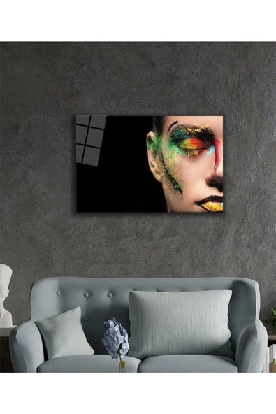 AlpiLeo Kadınlar Renkli Yüz Alp Özel Cam Tablo, Ev Ve Ofis Duvar Dekoru Hediyelik Tablo - Resim 2