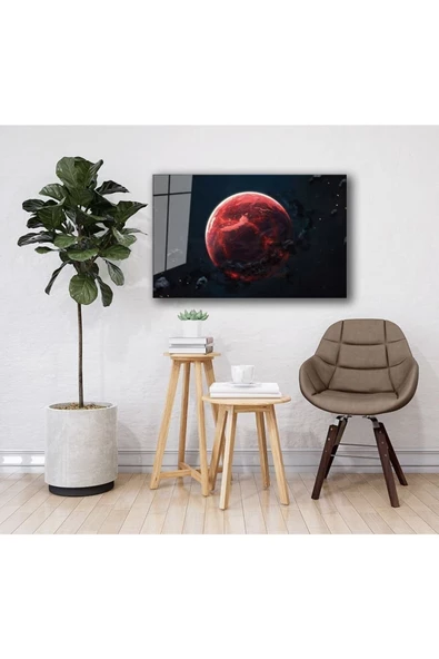 AlpiLeo Kırmızı Gezegen Uzay Alp Özel Cam Tablo Ev Ve Ofis Duvar Dekoru - Resim 2
