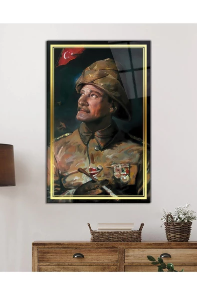 AlpiLeo Gold Şerit Yapay Zeka Üniformalı Atatürk Alp Özel Cam Tablo - 2