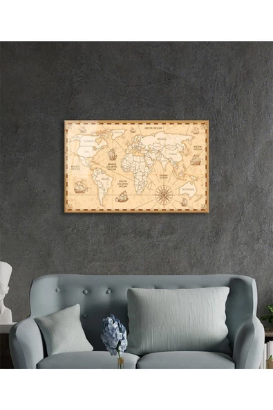 AlpiLeo Tarihi Dünya Haritası Alp Özel Cam Tablo, Ev Ve Ofis Duvar Dekoru - Resim 3