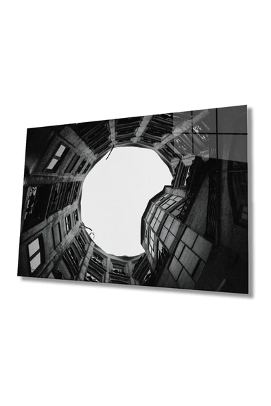 AlpiLeo Siyah Beyaz Aşağıdan Yukarı Doğru Geometrik Alp Özel Cam Tablo ürün görseli 1