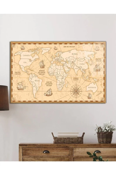 AlpiLeo Tarihi Dünya Haritası Alp Özel Cam Tablo, Ev Ve Ofis Duvar Dekoru - Resim 2