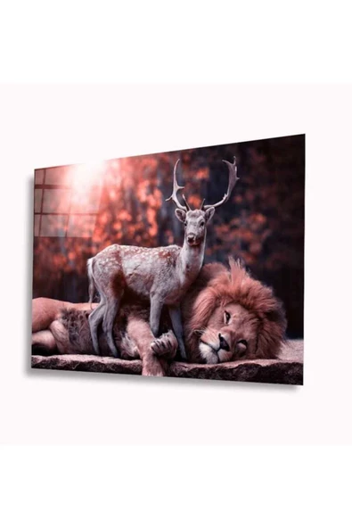 AlpiLeo Aslan Ve Geyik Alp Özel Cam Tablo 4mm Dayanıklı Temperli Cam