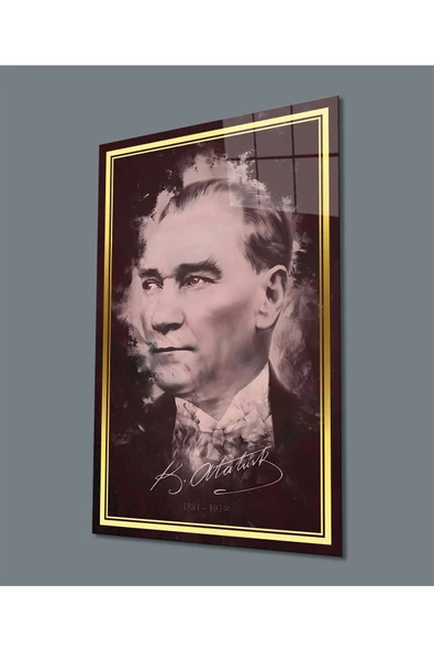 AlpiLeo Gold Şerit Atatürk Alp Özel Cam Tablo, Uv Baskılı Ve Temperli, Hediyelik ürün görseli 1