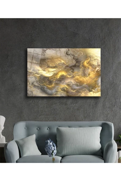 AlpiLeo Altın Soyut Illüstrasyon Calp Özel Cam Tablo, Ev Ve Ofis Duvar Dekoru - Resim 2