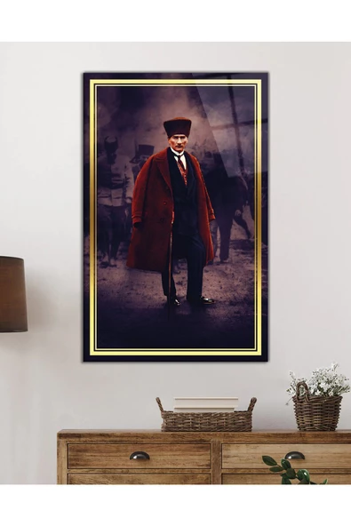 AlpiLeo Gold Şerit Pardesülü Atatürk Alp Özel Cam Tablo, Uv Baskılı Ve Temperli, Hediyelik - Resim 2